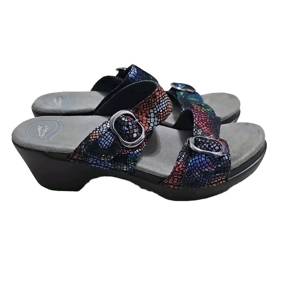 Dansko Sophie 2 Strap Rainbow Mosaic Leather Wedge Sandals Sz EU 40 Women T07 - Picture 1 of 7